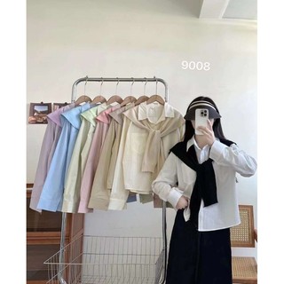 [S9008] SET ÁO SƠ MI THÔ KÈM KHĂN PHỐI MÀU PASTEL metwo.dearu - Set áo sơ mi trơn QC dáng vừa kèm khăn rời ulzzang HQ