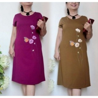 Size XL, 2XL, 4XL : Váy Đầm Trung Niên Vẽ Tay - Vải UMI Co Giãn Cao Cấp - Kiểu Dáng Suông