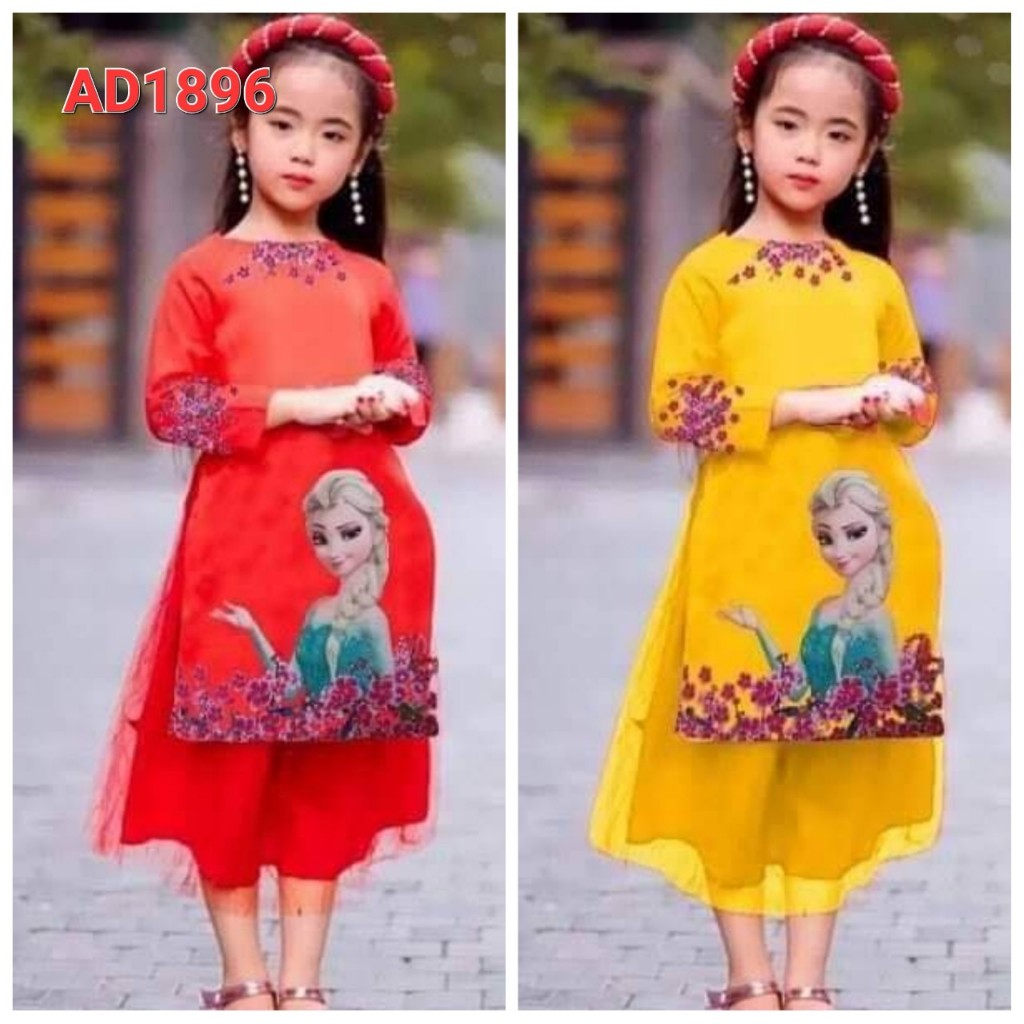 ADB1896 Set áo dài cách tân bé gái elsa kèm váy