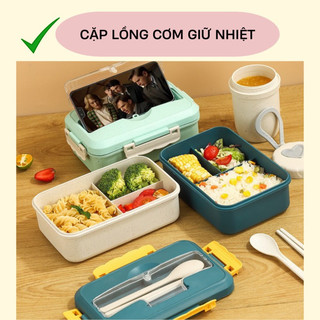 Hộp đựng cơm lúa mạch 3 ngăn có đũa và thìa inox CAO CẤP