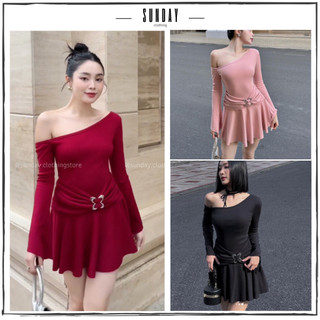 Váy Đầm Body Dáng Ngắn Xoè Lệch Vai Di Chơi Đi Tiệc, Váy Xoè Lệch Vai Sexy - Sunday Clothing DAM002