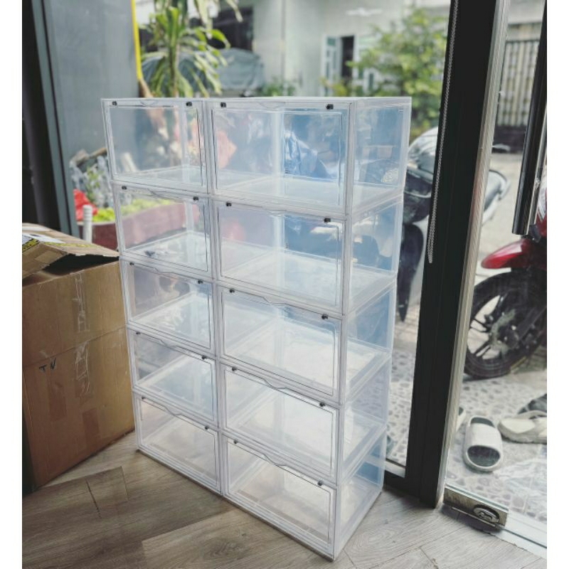 Hộp Đựng Giày Nhựa Cứng Cửa Ngang Có Nam Châm RAPBOX - Tặng gói hút ẩm - Loại cao cấp bền bỉ