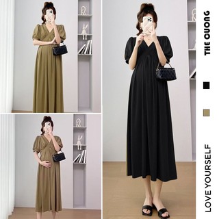 ĐẦM BẦU MAXI C8711 2 VẠT CHÉO TRƯỚC NGỰC CHÂN XẾP LY SUÔNG DÁNG DÀI THANH LỊCH - VÁY BẦU CÔNG SỞ DỰ TIỆC SANG CHẢNH