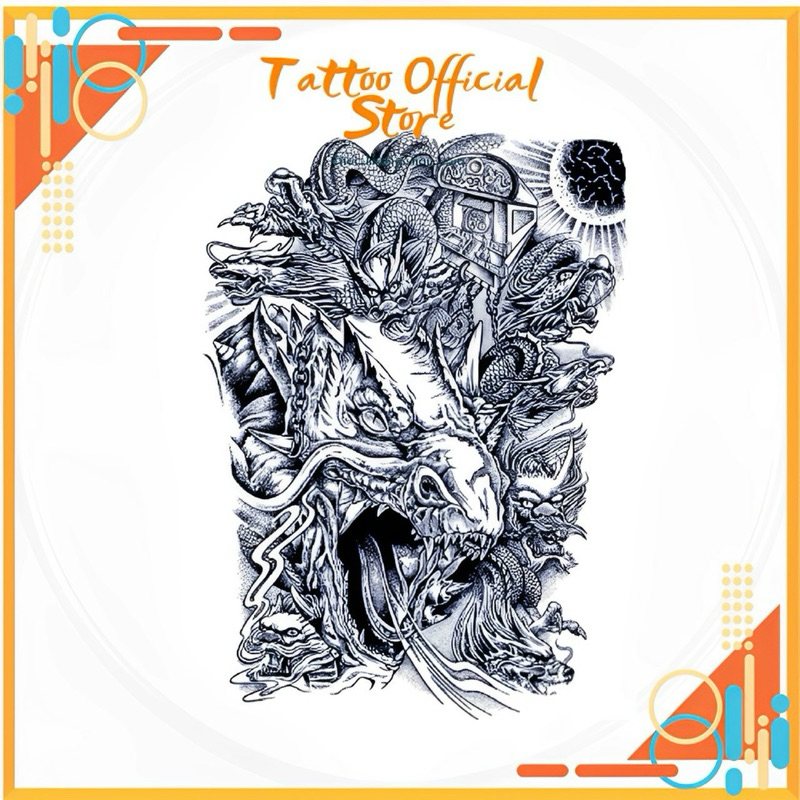 Hình Xăm Kín Tay  Cửu Long Di Quan 17cm X 24cm Chống Thấm Nước 15 Ngày Hot Trend 2024