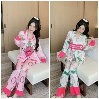 Đồ bộ Pijama thanh long HOT TREND, đồ bộ mặc nhà chất lụa xước mềm mịn mát