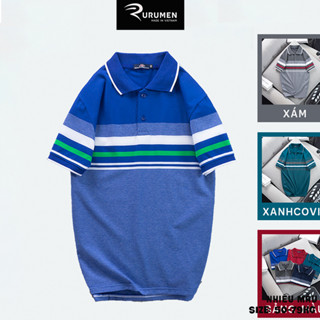 Áo Thun Nam Sọc Ngang Trung Niên Cho Bố RURUMEN Áo Polo Cổ Bẻ Có Túi Cotton Lạnh- AS017