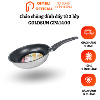 Chảo chống dính inox đáy từ 3 lớp, nhiều kích cỡ goldsun gpa1400 bảo hành chính hãng