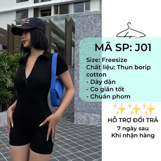 Jumsuit Quần Đùi, Áo Tay Ngắn, Cổ sơ Mi Trụ, Chất Thun Gân Siêu Tôn Dáng - MÃ SP: J01a