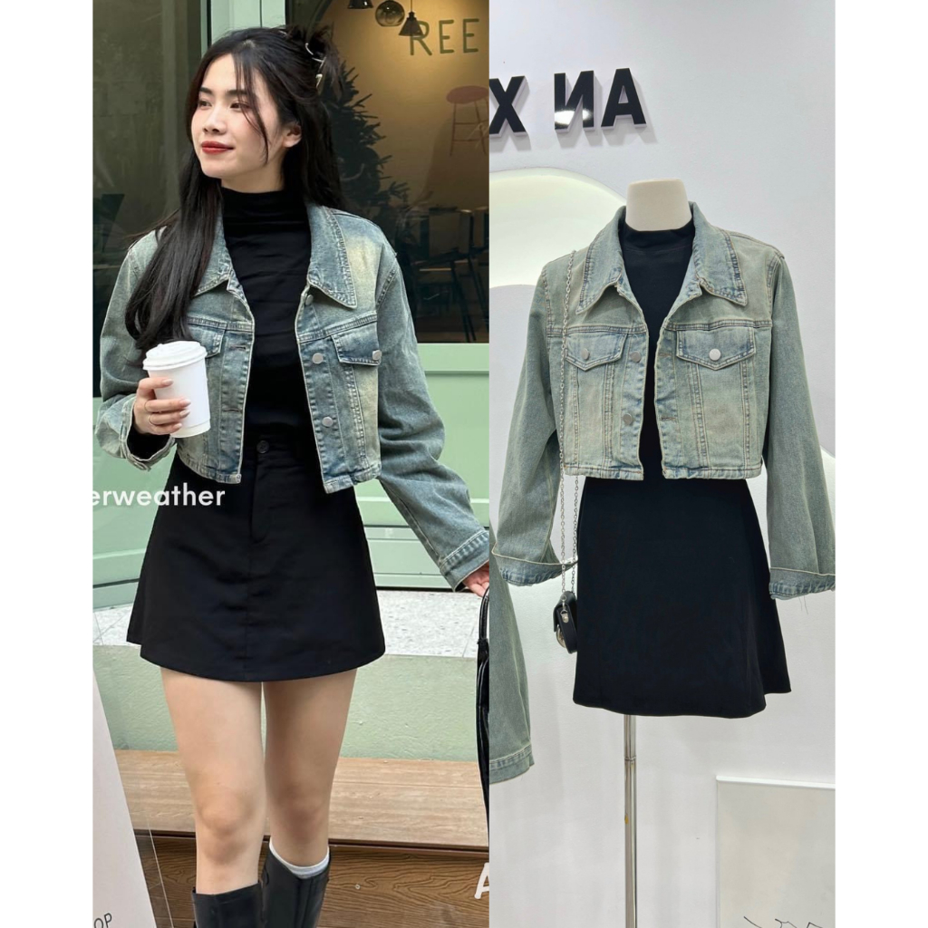 Áo khoác jean form croptop lửng tôn dáng KIMII 1297 P11K16