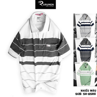  Áo Thun Polo Nam Có Cổ Có Túi Kẻ Sọc Ngang RURUMEN - Áo Phông Cho Bố Trung Niên Cotton Lạnh 