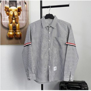 Áo sơ mi dài tay thom vạch đỏ dài tay vải cotton lụa cao cấp*