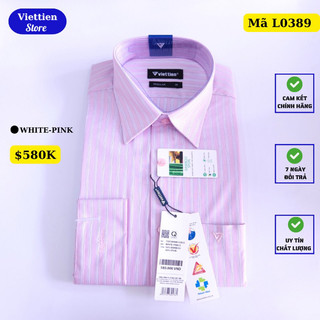 Việt tiến - áo sơ mi sọc hồng tay dài - tay ngắn vạt bầu phom reguler