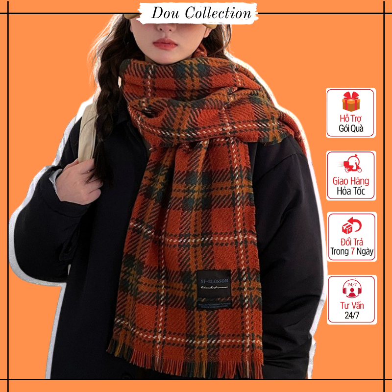 Khăn choàng cổ len unisex nam nữ, Khăn cashmere hoạ tiết caro phong cách trẻ trung thời trang thu đông - Mã LN147