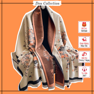 Khăn len choàng cổ giả cashmere, Khăn quàng cổ cao cấp họa tiết hoa phối viền sang trọng quý phái - 65x185cm - Mã LN075