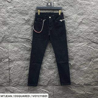 Quần jean bò nam Dsq đen trơn thêu khoá zip ngang viền đùi phối móc dây xích 4 cúc slimfit basic QJ403P