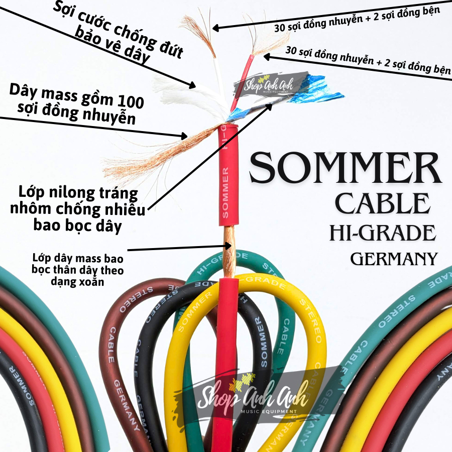 Dây tín hiệu âm thanh Sommer 3 lỏi đồng mềm dẻo chống nhiểu giá 01 mét