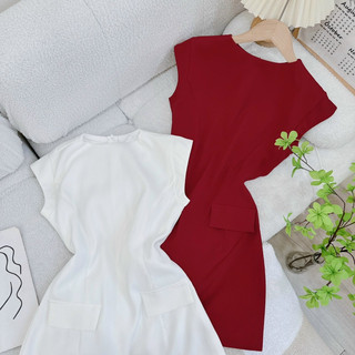 Đầm cổ tròn tiểu thư phối túi nắp