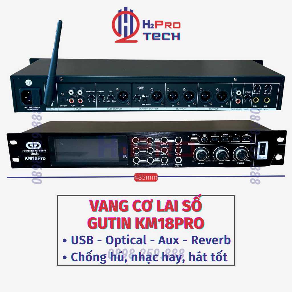 Vang Cơ Lai Số Karaoke Chống Hú Gutin KM18Pro Đời Mới Chip Âm Thanh Số Chỉnh Hay, Bluetooth - Optical - AV - H2Pro Tech