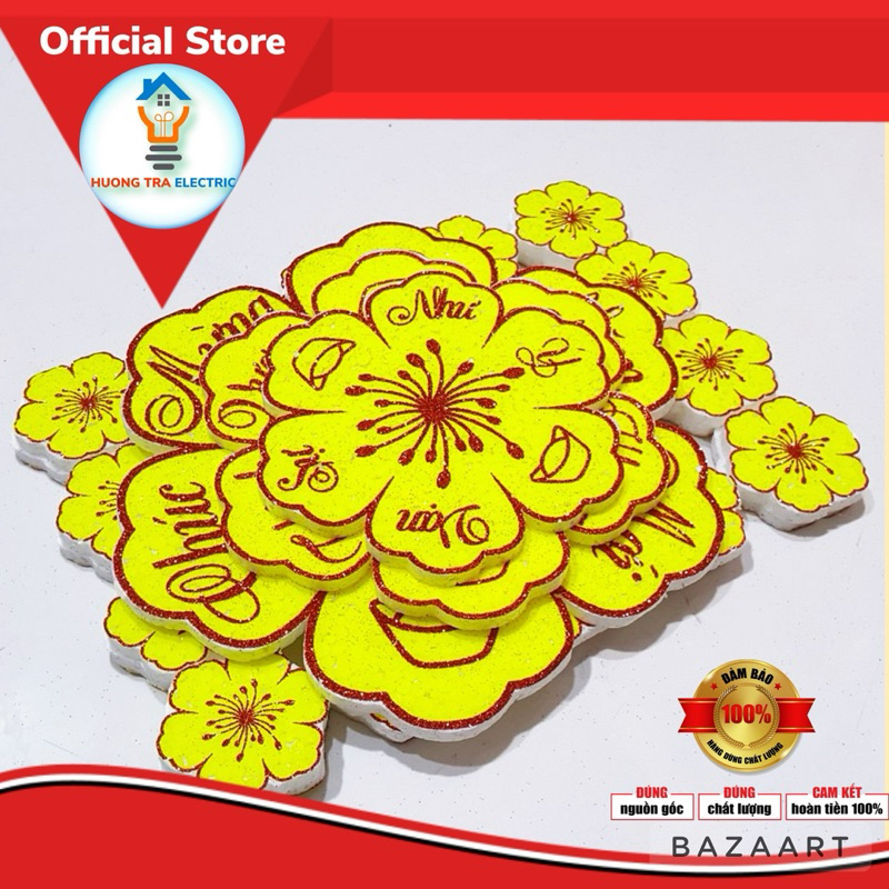 2 Bộ mai/đào xốp 30 bông in chữ chúc mừng năm mới, vạn sự như ý, an khang thịnh vượng trang trí tết