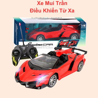 Xe mui trần điều khiển ô tô mui trần điều khiển từ xa màu đỏ có đèn pha sáng di chuyển 4 chiều