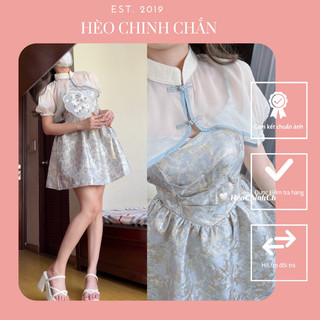 Set Đầm Dây Gấm Kèm Áo Voan Cổ Tàu Hèo Chinh Chắn