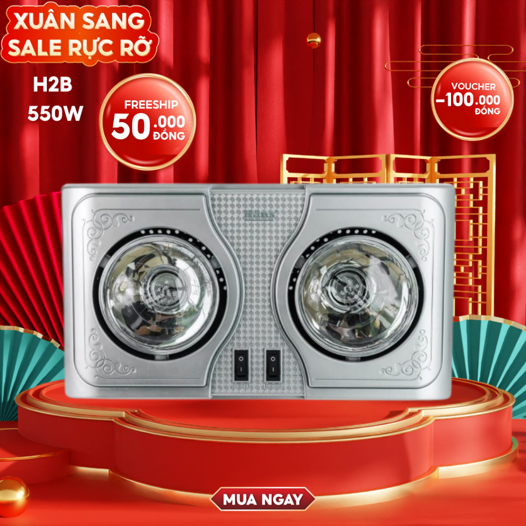 Đèn sưởi bóng treo tường nhà tắm HANS H2B - sưởi ấm nhanh, an toàn, bóng chịu nước cao cấp, nhựa chống chống