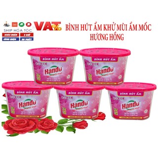 Bộ 5 bình hút ẩm khử mùi ẩm mốc Hando Hồng 200g- 450ml