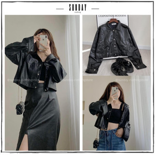 Áo khoác da nữ croptop tay dài cúc bấm phong cách cá tính trẻ trung năng động - Sunday Clothing AO034