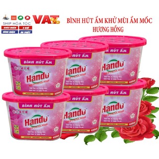 Bộ 6 bình hút ẩm khử mùi ẩm mốc Hando Hồng 200g-450ml