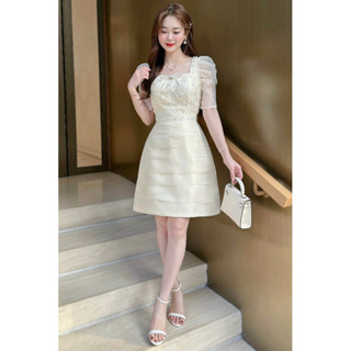 Đầm tafta phối voan đính hoa cầu kỳ, trẻ trung v452