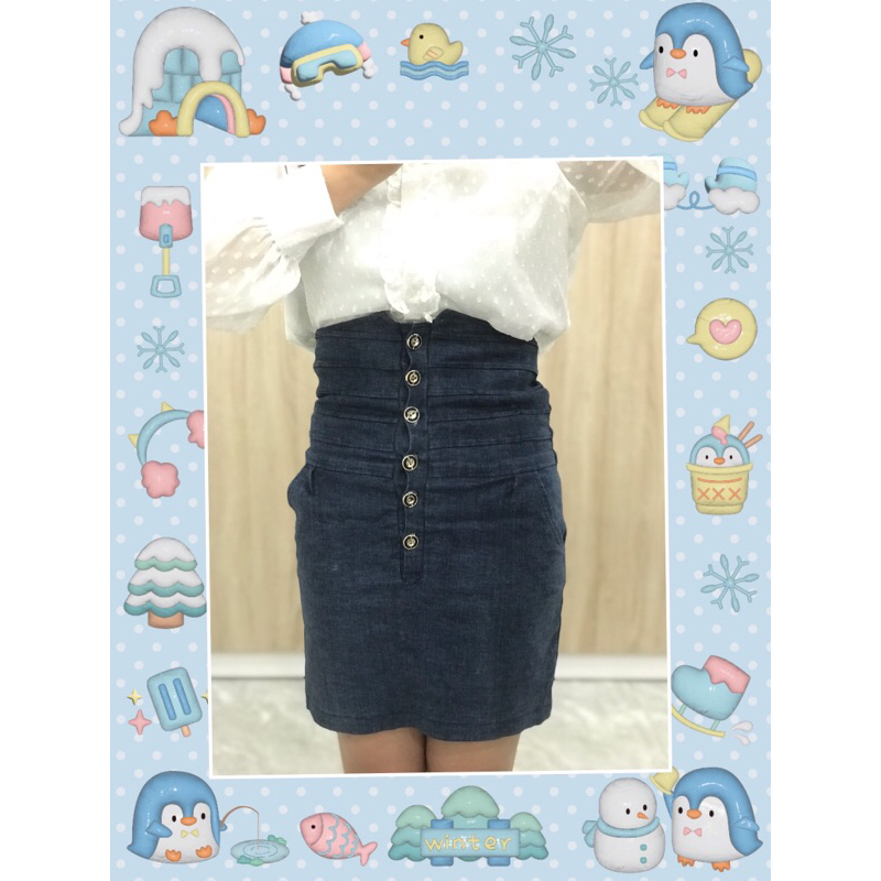 chân váy jeans chân váy bò cạp cao cúc dọc 2hand