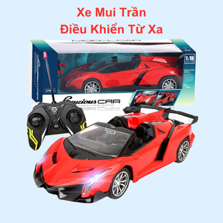 Xe mui trần điều khiển ô tô mui trần điều khiển từ xa màu đỏ có đèn pha sáng di chuyển 4 chiều nhựa siêu bền