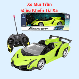Xe mui trần điều khiển ô tô mui trần điều khiển từ xa màu xanh lá có đèn pha sáng di chuyển 4 chiều nhựa siêu bền