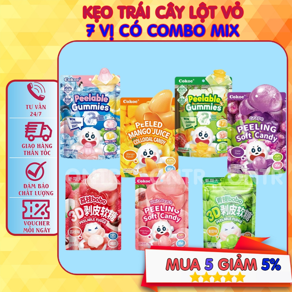 Kẹo Dẻo Trái cây Lột vỏ hiệu BoBo/Cokoc (Đủ 7 vị - Có Mix Vị)
