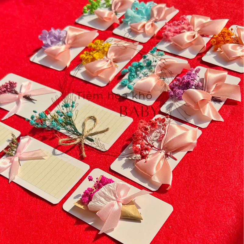 Thiệp hoa khô mini vintage làm quà tặng kèm sinh nhật, noel, decor-M71