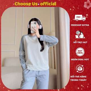 Bộ Nữ Thu Đông Chất Vải Tổ Ong Dày Dặn Co Giãn Cao Cấp, Bộ Nữ Pha Màu Phối Viền Tay Trẻ Trung CT01