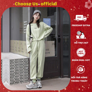 Bộ nỉ nữ thu đông chất vải nỉ bông cao cấp, Bộ nỉ nữ trẻ trung phong cách Hàn Quốc CS042