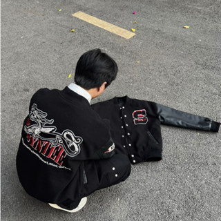 Áo Khoác Varsity Dragon Syntee, Black Var, Full Hình Thêu