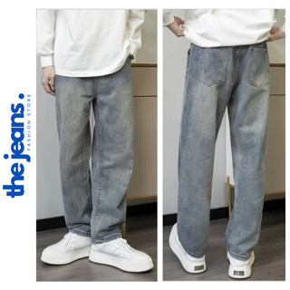 Quần Jean Nam Dáng Baggy Ống Suông Màu Xanh Retro Chất Vải Dày Dặn Phối Wash The Jeans