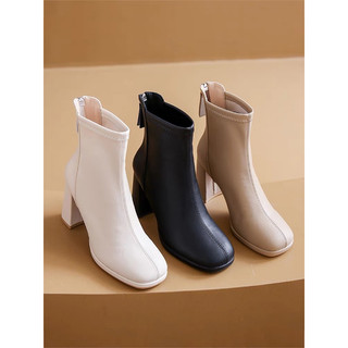 Giày bốt cổ lửng 8cm da lì mịn mã 2819