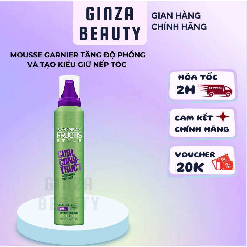MOUSSE GARNIER  tạo kiểu và giữ nếp tóc 192g Mousse Curl Construct