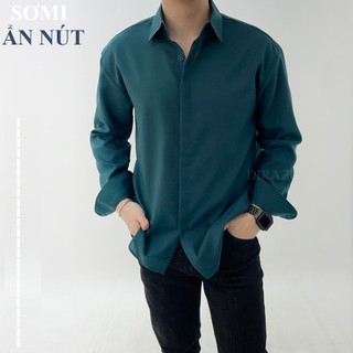 Sơ mi nam nữ dài tay unisex form áo rộng ẩn  nút màu đỏ đô đậm, chất vải lụa Hàn mềm mại chống nhăn xù - DIRAZO