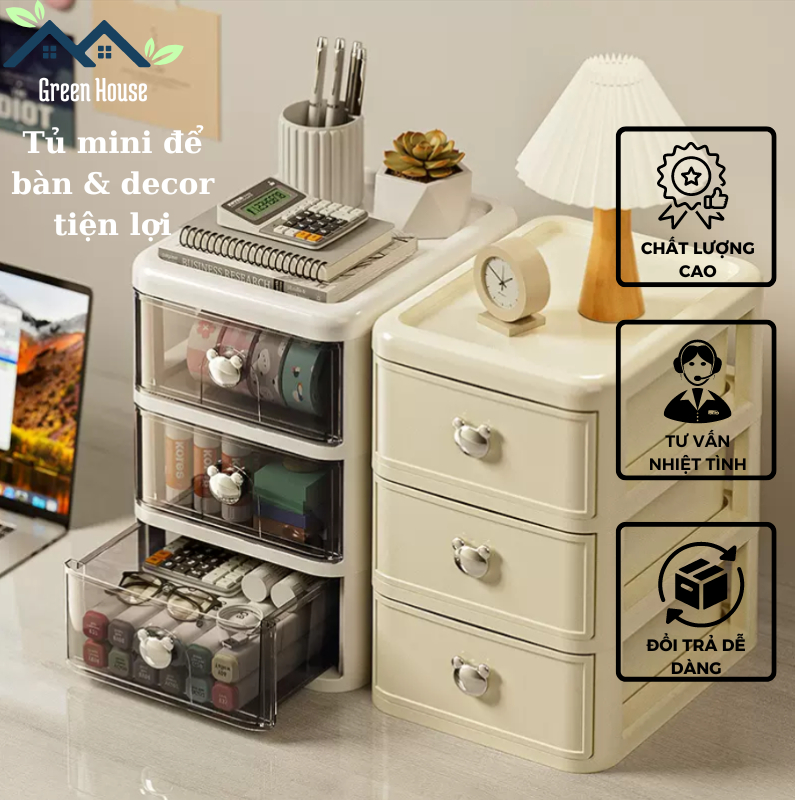 Tủ đồ mini để bàn, tủ đựng mỹ phẩm mini, tủ để đồ nhiều ngăn decor góc học tập làm việc 2 màu sắc Gr
