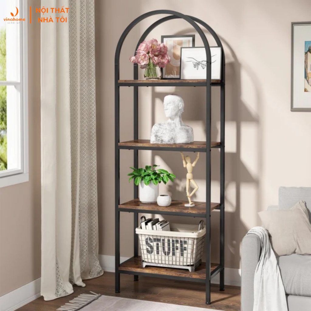 Kệ sắt hình vòm 4 tầng cao 1m75 cổ điển dùng để trang trí, decor, làm kệ sách, vách ngăn,...cho mọi không gian VNS - 008