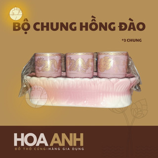 Bộ chung cúng hồng đào - Ly cúng hồng đào, đồng tiền hồng - Bộ 3 chung, 5 chung
