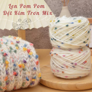 Len pom pom dệt kim trơn mix - cuộn 50gr