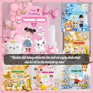  Combo set bóng trang trí sinh nhật cho bé trai gái tuổi mèo - Backrop lớn 1m5 in hình + tên + tuổi 