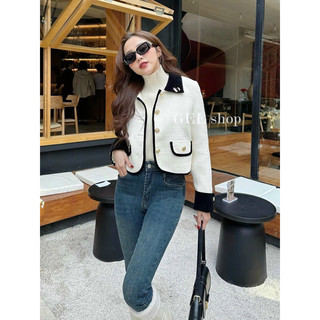Áo dạ tweed cổ ren hoa tiểu thư