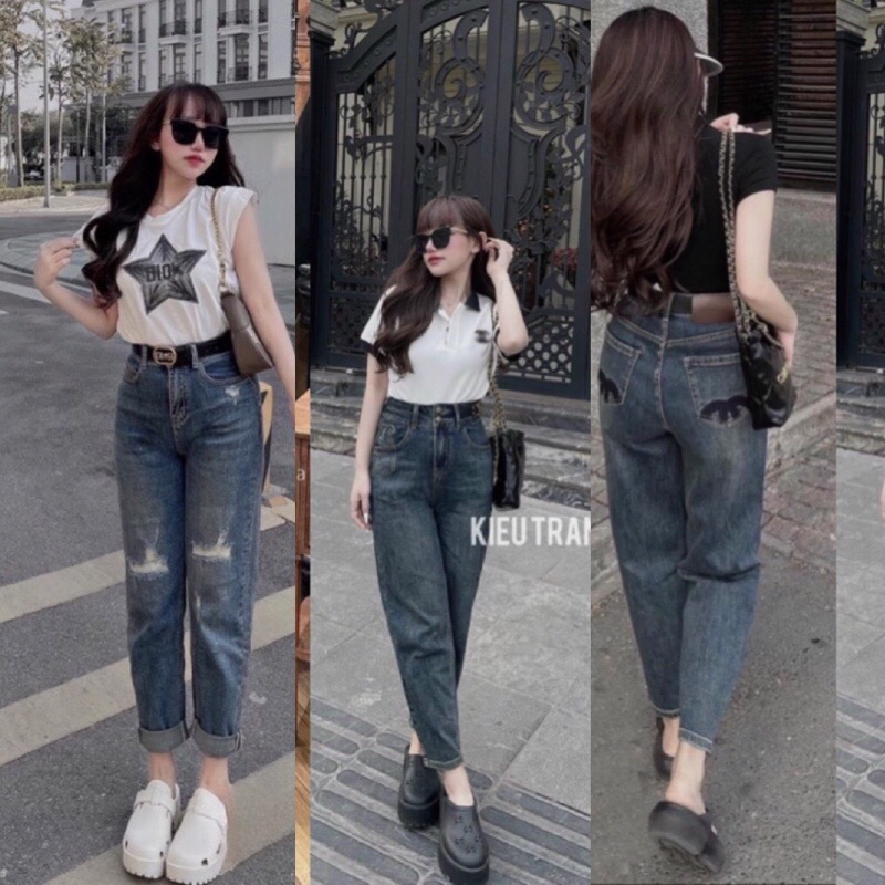 Quần jean bò baggy xuông suông nữ cạp cao quần jean ông đứng phong cách Hàn Quốc sành điệu style 2024