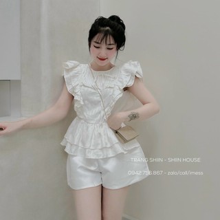 Sét Bộ Babydoll Cánh Tiên Siêu Xinh, Aó Cotton Lạnh Phối Bèo Kèm Quần Tafta Xinh Đẹp, Hàng Zip Xịn QC